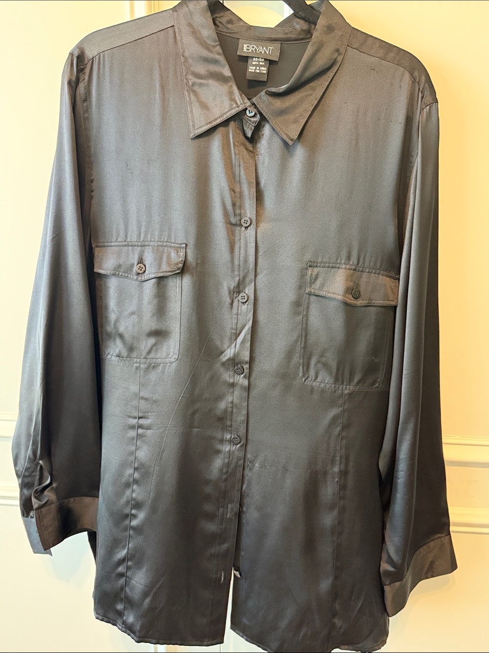 Lane Bryant Black Silk Button Down Shirt